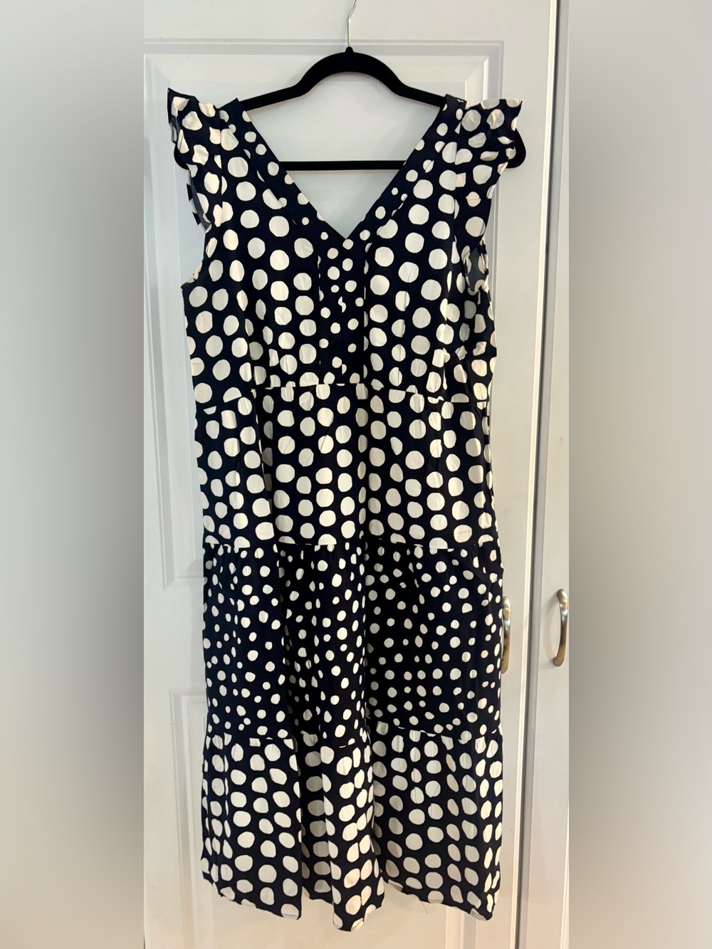 Navy & White Polka Dot Tiered Sundress with Ruffled Sleeves